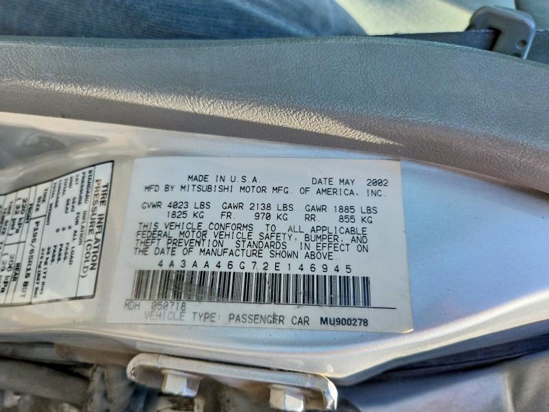 Aukcja sprzedaży 2002 Mitsubishi Galant, vin: 4A3AA46G72E146945, numer aukcji: 53631626