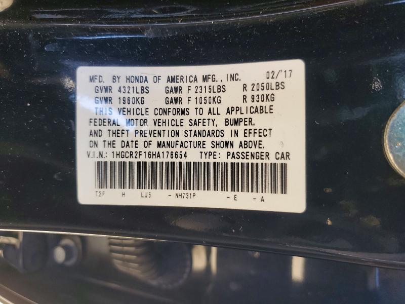 Продаж на аукціоні авто 2017 Honda Accord, vin: 1HGCR2F16HA176654, номер лоту: 52232316