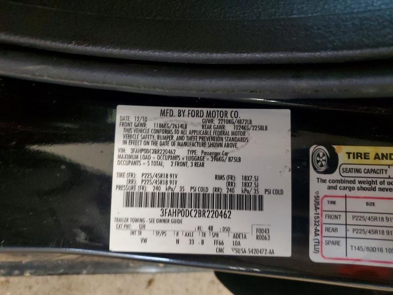 Продаж на аукціоні авто 2011 Ford Fusion, vin: 3FAHP0DC2BR220462, номер лоту: 53752086