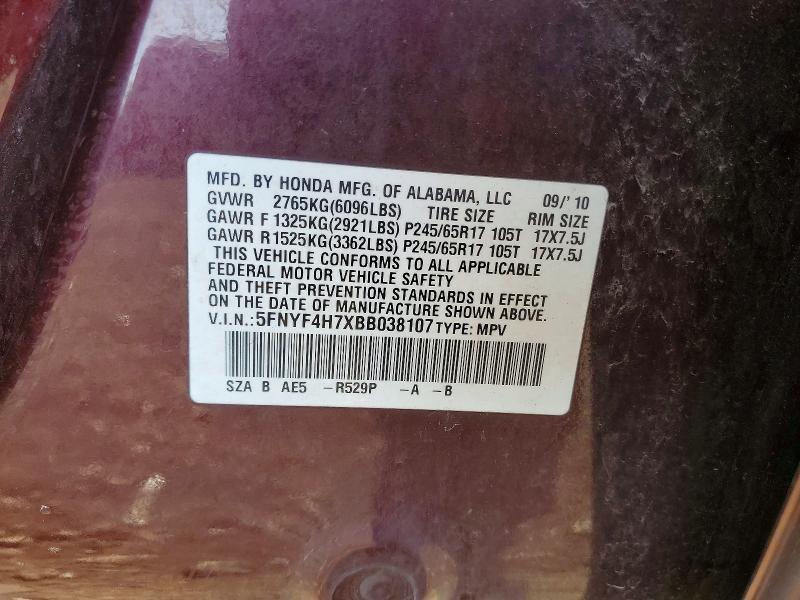 2011 Honda Pilot მანქანა იყიდება აუქციონზე, vin: 5FNYF4H7XBB038107, აუქციონის ნომერი: 54100536