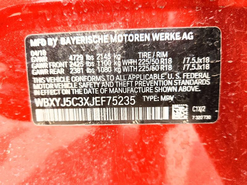 54672906 :رقم المزاد ، WBXYJ5C3XJEF75235 vin ، 2018 Bmw X2 مزاد بيع