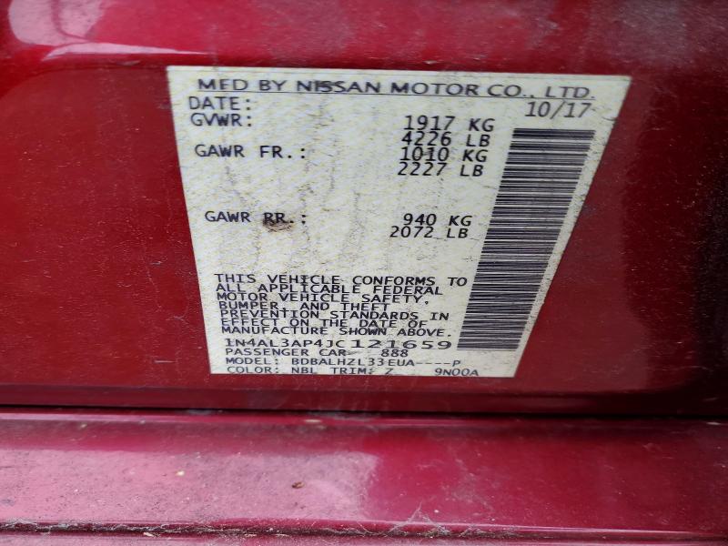 53002576 :رقم المزاد ، 1N4AL3AP4JC121659 vin ، 2018 Nissan Altima مزاد بيع