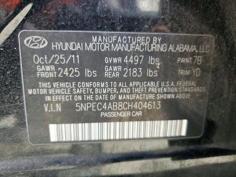 2012 Hyundai Sonata მანქანა იყიდება აუქციონზე, vin: 5NPEC4AB8CH404613, აუქციონის ნომერი: 51547446