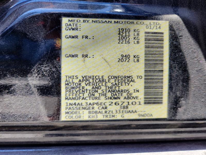2014 Nissan Altima მანქანა იყიდება აუქციონზე, vin: 1N4AL3AP6EC267101, აუქციონის ნომერი: 53665726