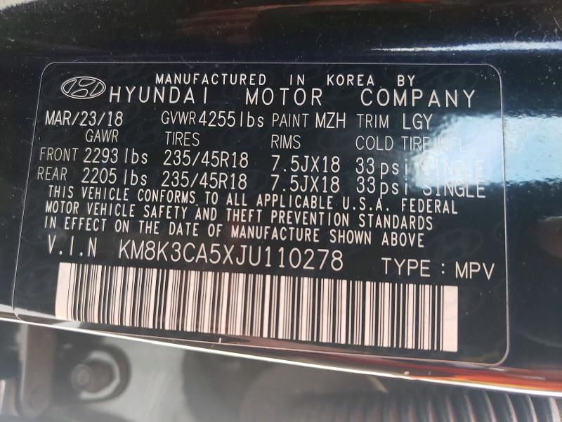 Aukcja sprzedaży 2018 Hyundai Kona, vin: KM8K3CA5XJU110278, numer aukcji: 53872956