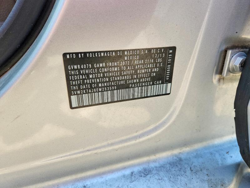 2014 Volkswagen Jetta მანქანა იყიდება აუქციონზე, vin: 3VW2K7AJ6EM253599, აუქციონის ნომერი: 52047896
