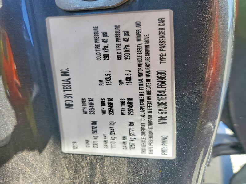 53647596 :رقم المزاد ، 5YJ3E1EB4LF649630 vin ، 2020 Tesla Model 3 مزاد بيع