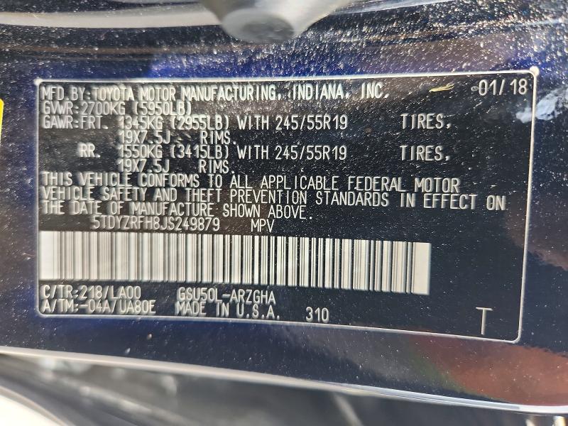 Продажа на аукционе авто 2018 Toyota Highlander, vin: 5TDYZRFH8JS249879, номер лота: 54899566