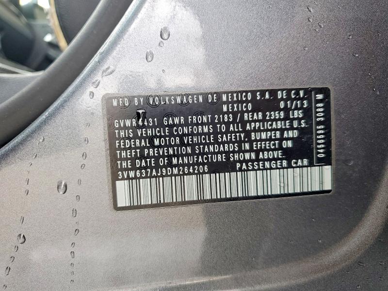 2013 Volkswagen Jetta მანქანა იყიდება აუქციონზე, vin: 3VW637AJ9DM264206, აუქციონის ნომერი: 55232956