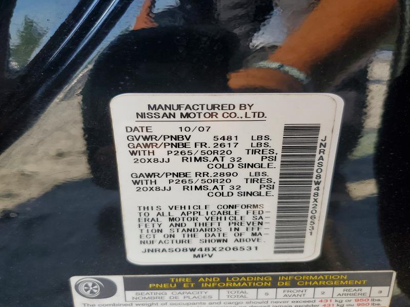 52378676 :رقم المزاد ، JNRAS08W48X206531 vin ، 2008 Infiniti Fx35 مزاد بيع