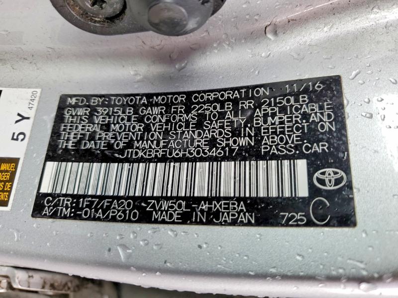 Продажа на аукционе авто 2017 Toyota Prius, vin: JTDKBRFU6H3034617, номер лота: 52367636