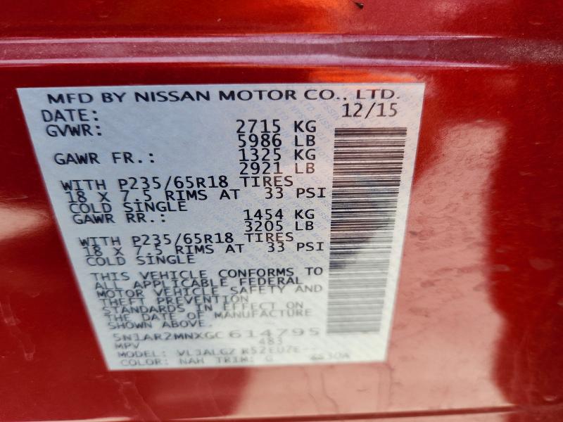 2016 Nissan Pathfinder მანქანა იყიდება აუქციონზე, vin: 5N1AR2MNXGC614795, აუქციონის ნომერი: 51967316