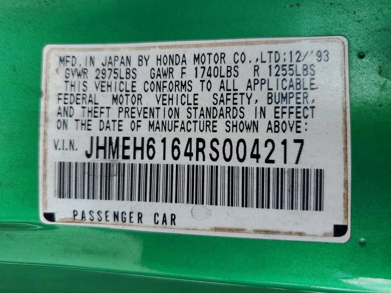 Aukcja sprzedaży 1994 Honda Civic, vin: JHMEH6164RS004217, numer aukcji: 53328806