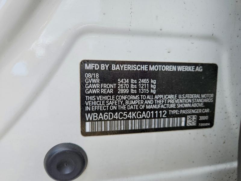 2019 Bmw 650 მანქანა იყიდება აუქციონზე, vin: WBA6D4C54KGA01112, აუქციონის ნომერი: 50384766