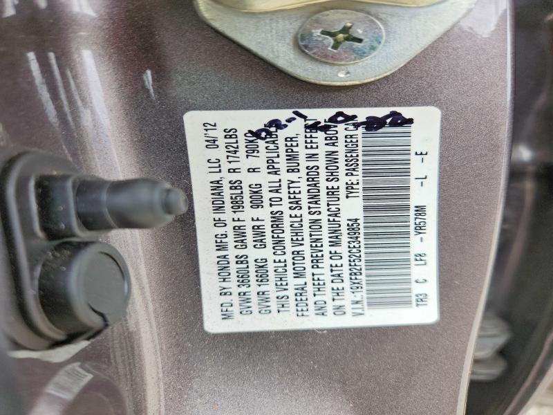 55194746 :رقم المزاد ، 19XFB2F52CE349854 vin ، 2012 Honda Civic مزاد بيع