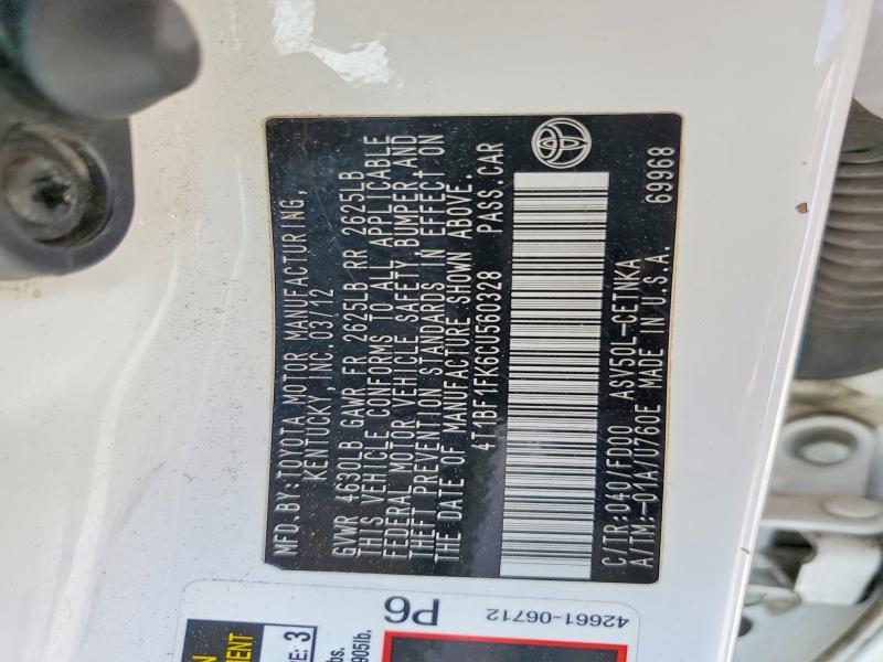 2012 Toyota Camry მანქანა იყიდება აუქციონზე, vin: 4T1BF1FK6CU560328, აუქციონის ნომერი: 53621426