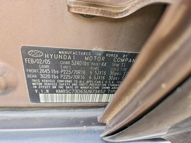 Aukcja sprzedaży 2005 Hyundai Santa Fe, vin: KM8SC73D65U973452, numer aukcji: 52080866