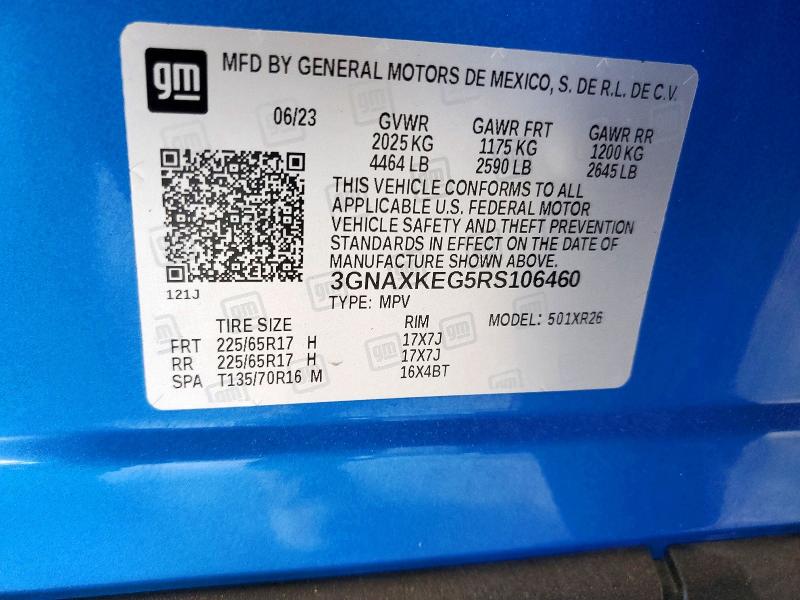 Aukcja sprzedaży 2024 Chevrolet Equinox, vin: 3GNAXKEG5RS106460, numer aukcji: 53017096