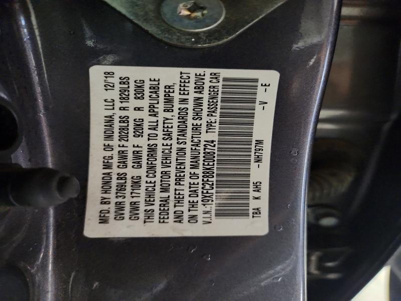 Продаж на аукціоні авто 2019 Honda Civic, vin: 19XFC2F88KE008724, номер лоту: 54207356