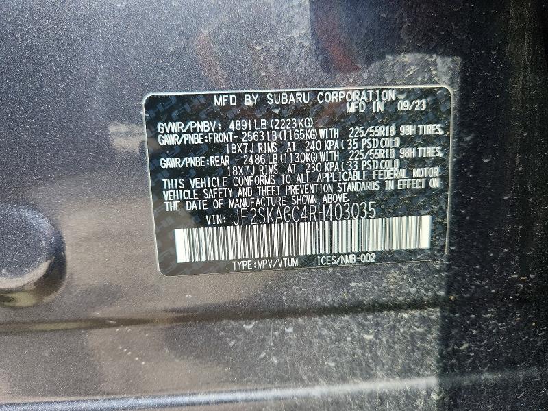 52854176 :رقم المزاد ، JF2SKAGC4RH403035 vin ، 2024 Subaru Forester مزاد بيع