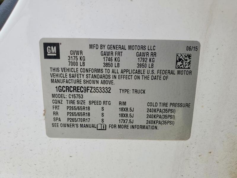 Aukcja sprzedaży 2015 Chevrolet Silverado, vin: 1GCRCREC9FZ353332, numer aukcji: 52123456