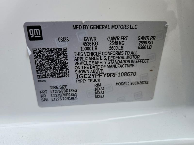 Aukcja sprzedaży 2024 Chevrolet Silverado, vin: 1GC2YPEY9RF108670, numer aukcji: 54699626