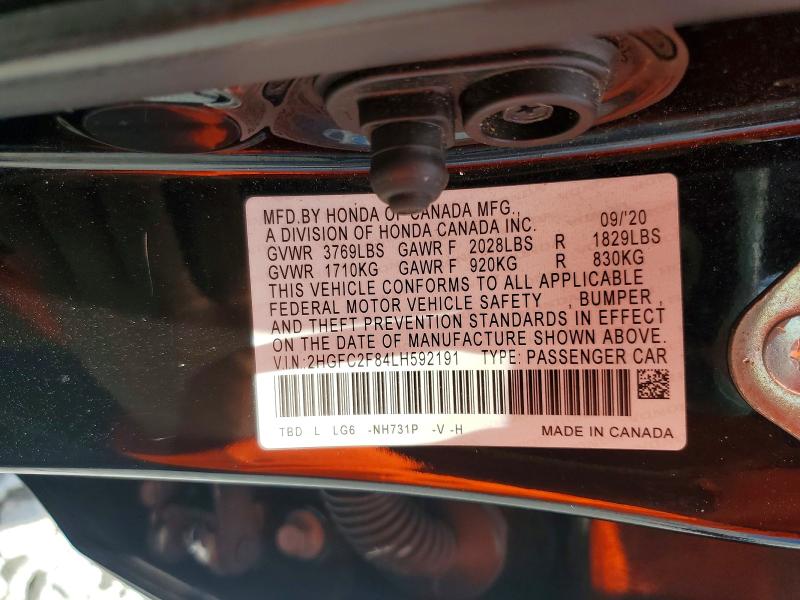 Aukcja sprzedaży 2020 Honda Civic, vin: 2HGFC2F84LH592191, numer aukcji: 54097726