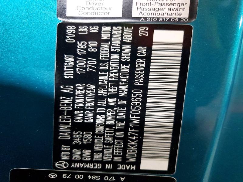 Продажа на аукционе авто 1998 Mercedes-benz Slk, vin: WDBKK47F1WF059650, номер лота: 53812116