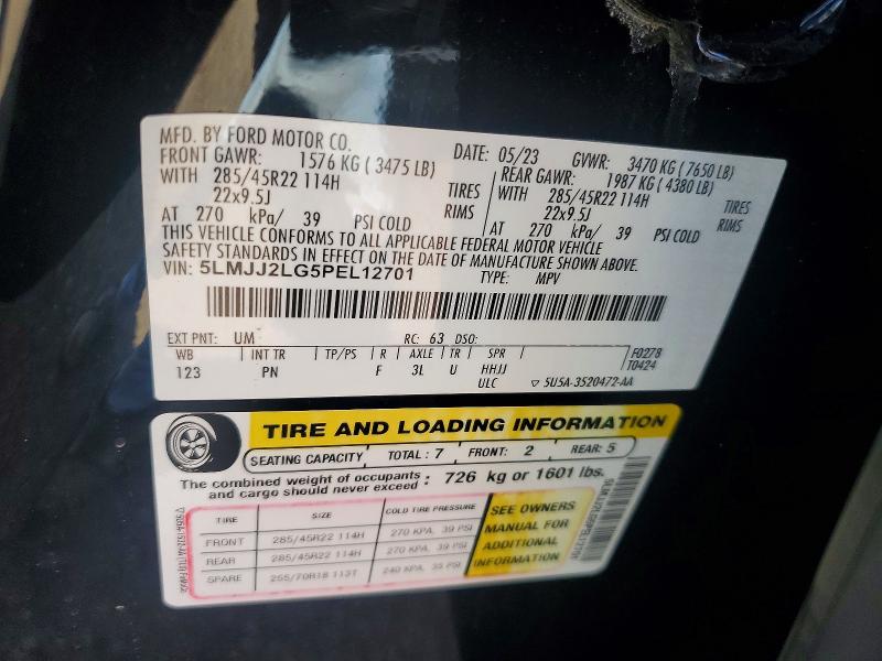 52879306 :رقم المزاد ، 5LMJJ2LG5PEL12701 vin ، 2023 Lincoln Navigator مزاد بيع