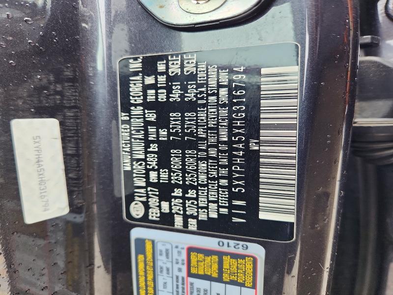 55176676 :رقم المزاد ، 5XYPH4A5XHG316794 vin ، 2017 Kia Sorento مزاد بيع