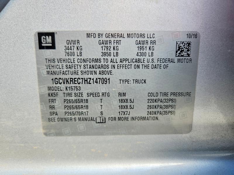 53135976 :رقم المزاد ، 1GCVKREC7HZ147091 vin ، 2017 Chevrolet Silverado مزاد بيع