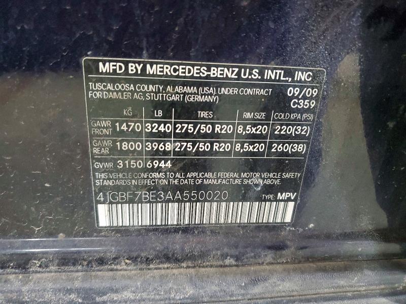Aukcja sprzedaży 2010 Mercedes-benz Gl, vin: 4JGBF7BE3AA550020, numer aukcji: 54703566