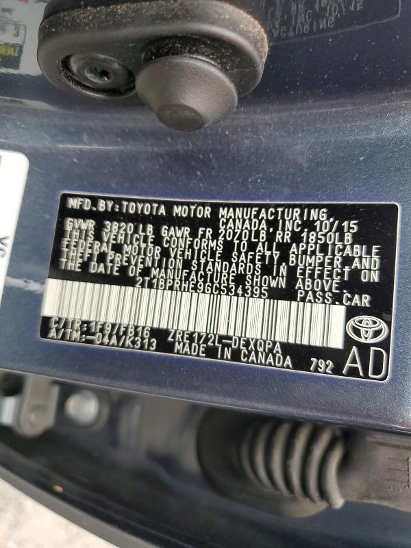 2016 Toyota Corolla მანქანა იყიდება აუქციონზე, vin: 2T1BPRHE9GC534395, აუქციონის ნომერი: 53286626
