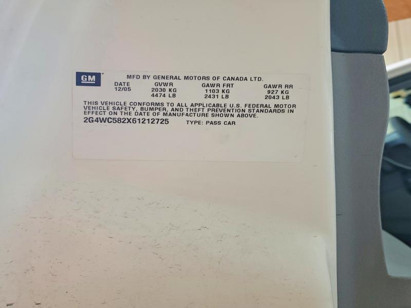 Auction sale of the 2006 Buick Lacrosse, vin: 2G4WC582X61212725, lot number: 52183566