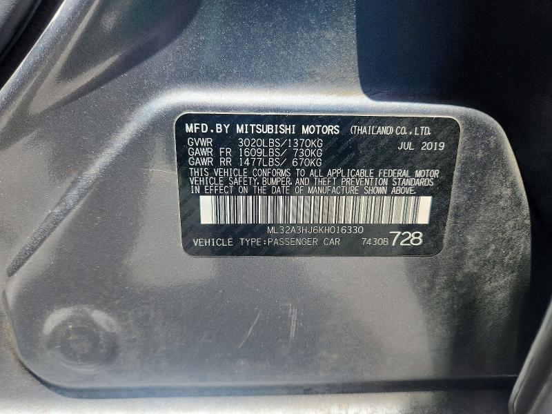 Aukcja sprzedaży 2019 Mitsubishi Mirage, vin: ML32A3HJ6KH016330, numer aukcji: 52577066