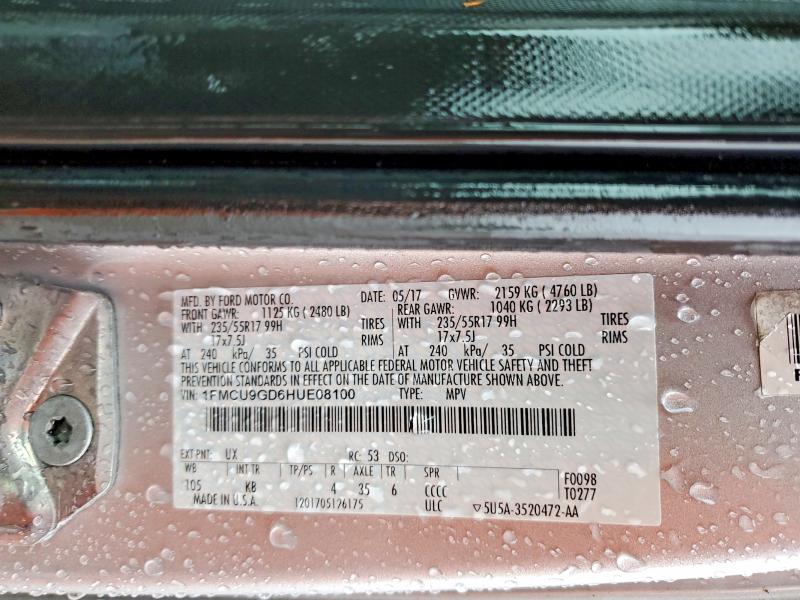 Продаж на аукціоні авто 2017 Ford Escape, vin: 1FMCU9GD6HUE08100, номер лоту: 54689586
