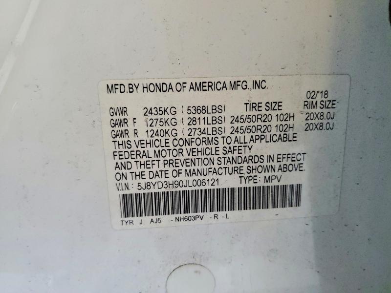 55602226 :رقم المزاد ، 5J8YD3H90JL006121 vin ، 2018 Acura Mdx مزاد بيع