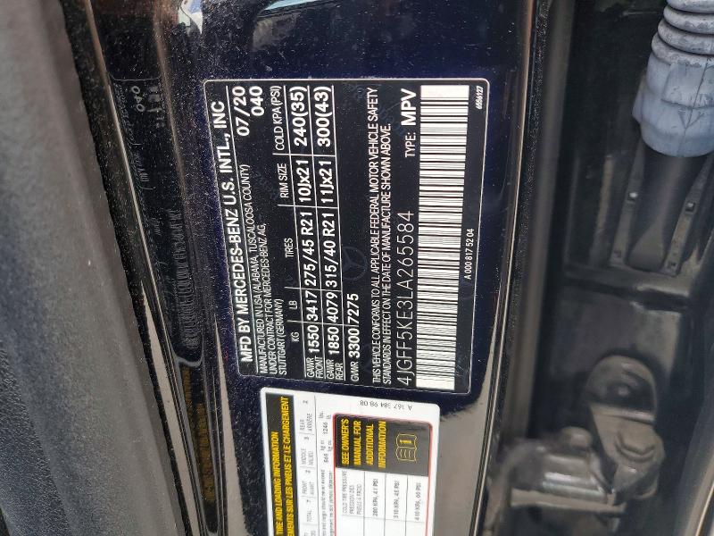 Aukcja sprzedaży 2020 Mercedes-benz Gls, vin: 4JGFF5KE3LA265584, numer aukcji: 54898926