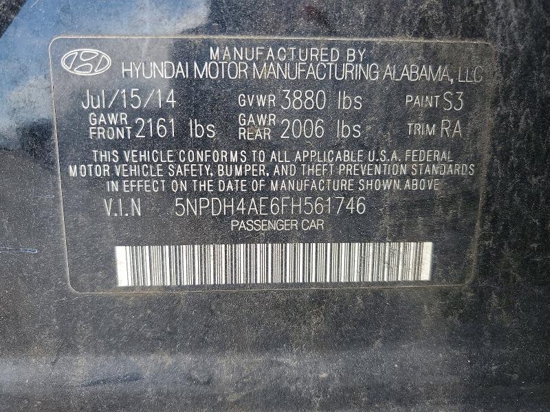 Aukcja sprzedaży 2015 Hyundai Elantra, vin: 5NPDH4AE6FH561746, numer aukcji: 54322666