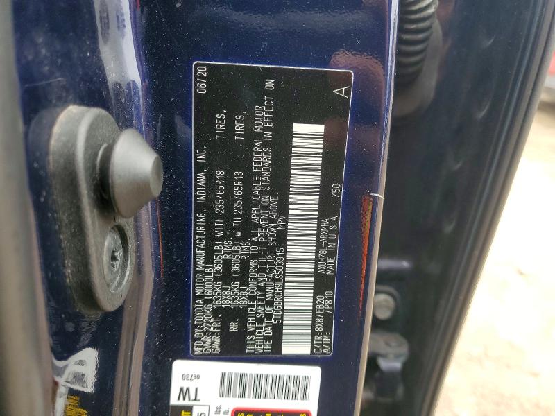 Auction sale of the 2020 Toyota Highlander, vin: 5TDGBRCH9LS503915, lot number: 53653856