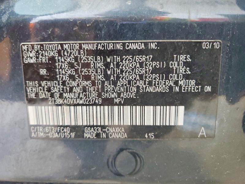 55091726 :رقم المزاد ، 2T3BK4DVXAW023749 vin ، 2010 Toyota Rav4 مزاد بيع