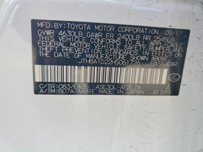 54641646 :رقم المزاد ، JTHBA1D22H5061726 vin ، 2017 Lexus Is مزاد بيع