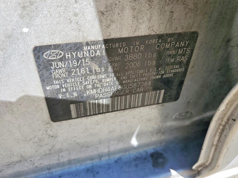 Aukcja sprzedaży 2016 Hyundai Elantra, vin: KMHDH4AE8GU587364, numer aukcji: 55643556