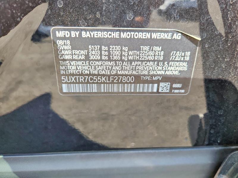 2019 Bmw X3 მანქანა იყიდება აუქციონზე, vin: 5UXTR7C55KLF27800, აუქციონის ნომერი: 53272206