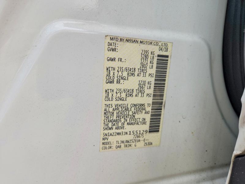 Продаж на аукціоні авто 2018 Nissan Murano, vin: 5N1AZ2MH3JN155129, номер лоту: 53613436