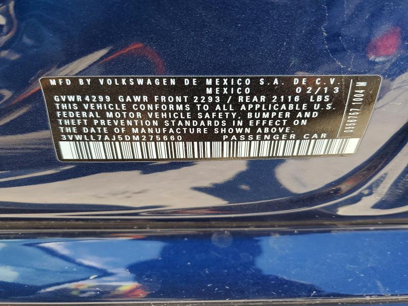 54104506 :رقم المزاد ، 3VWLL7AJ5DM275660 vin ، 2013 Volkswagen Jetta مزاد بيع