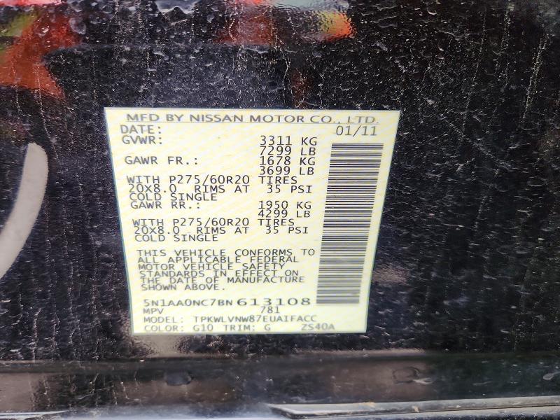 2011 Nissan Armada მანქანა იყიდება აუქციონზე, vin: 5N1AA0NC7BN613108, აუქციონის ნომერი: 52087896