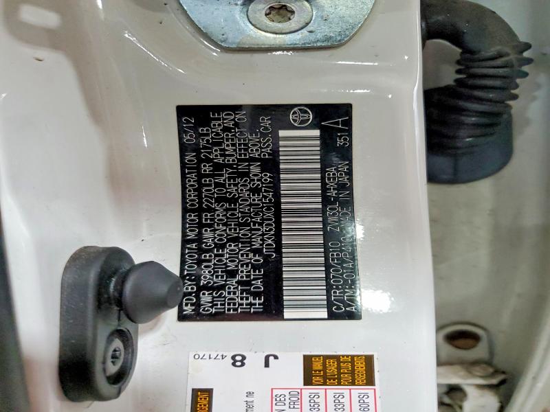 53564776 :رقم المزاد ، JTDKN3DUXC1547199 vin ، 2012 Toyota Prius مزاد بيع