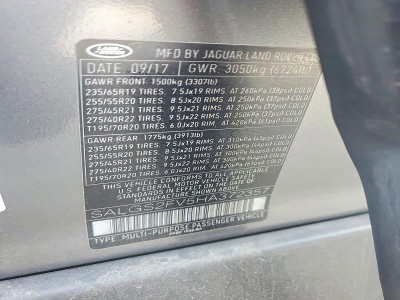 2017 Land Rover Range Rover მანქანა იყიდება აუქციონზე, vin: SALGS2FV5HA372357, აუქციონის ნომერი: 53173766