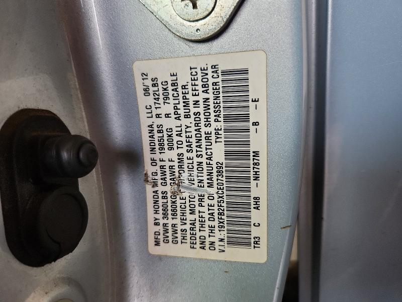 55027426 :رقم المزاد ، 19XFB2F5XCE073892 vin ، 2012 Honda Civic مزاد بيع